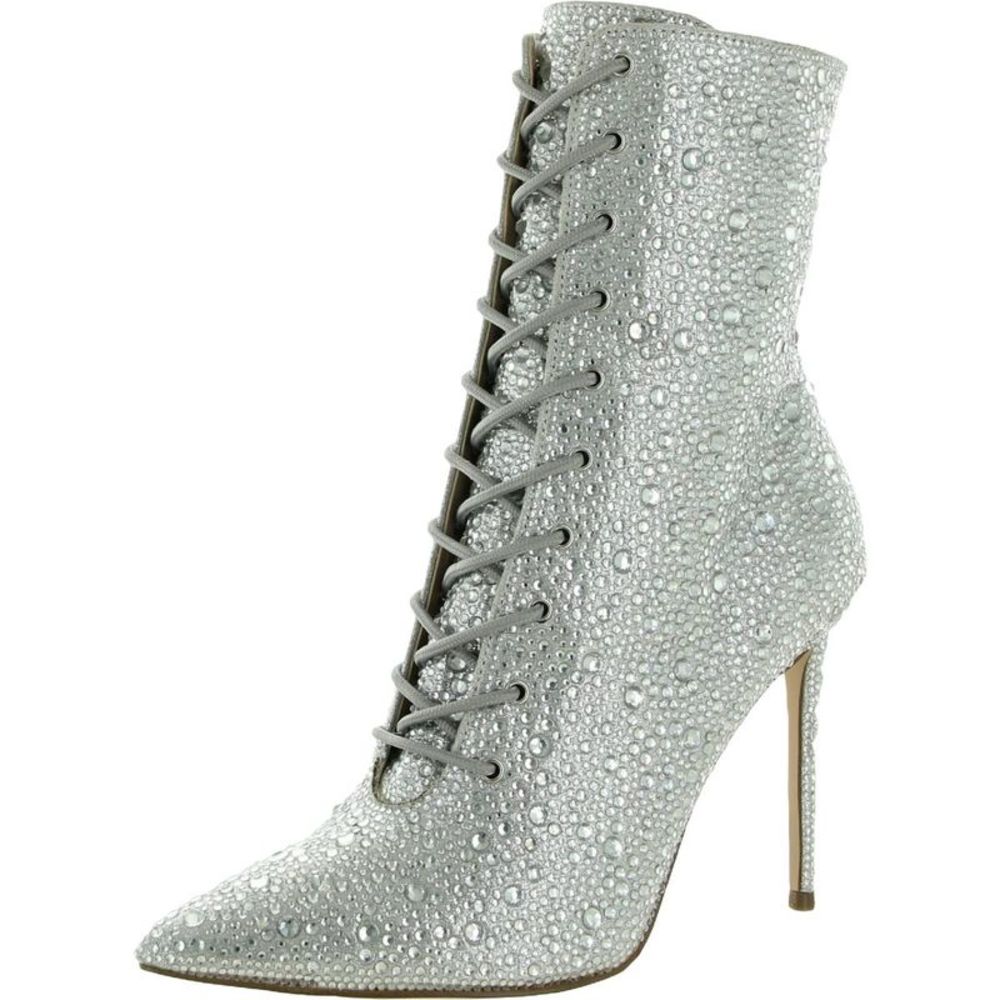 Steve Madden Womens Valency R  Silver Rhinestones Ankle Boots Shoes NWT